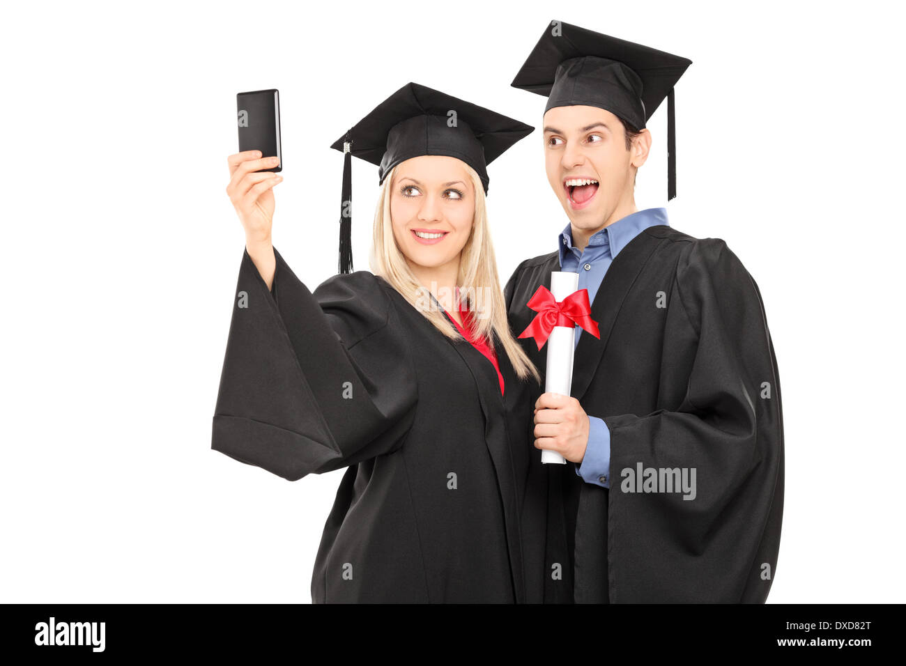 Männliche und weibliche Studenten nehmen ein Selbstporträt Stockfoto