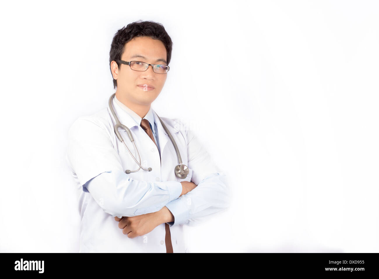 Porträt des lächelnden Arztes auf isolierten Stockfoto