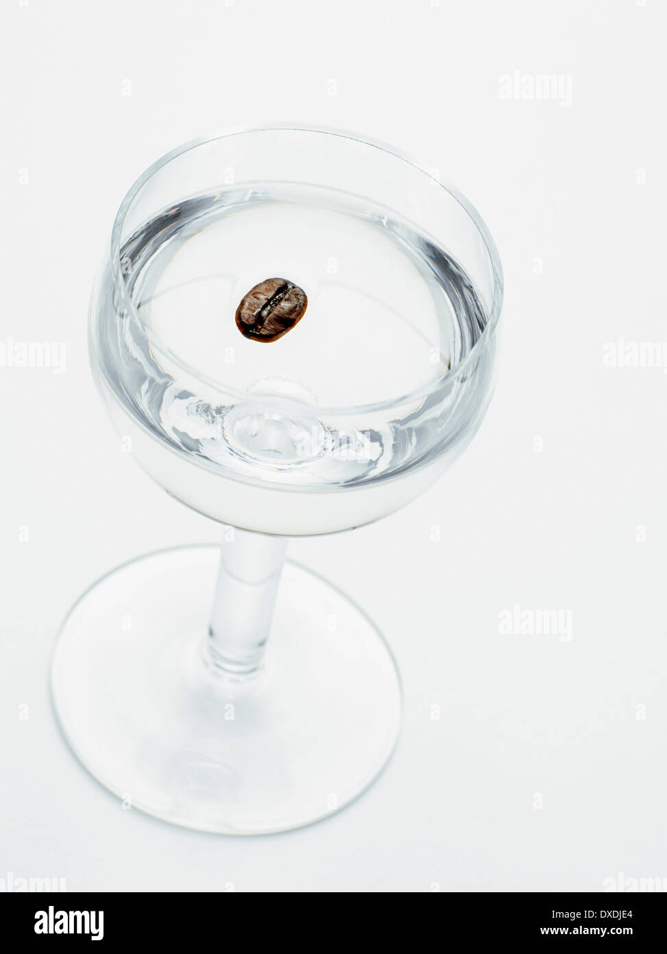 Glas Sambuca mit Kaffeebohnen auf weißem Hintergrund, Studioaufnahme Stockfoto