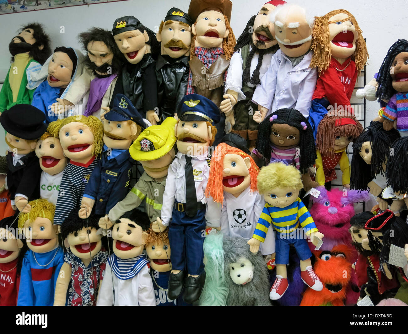 Wand von Handpuppen, USA Stockfoto