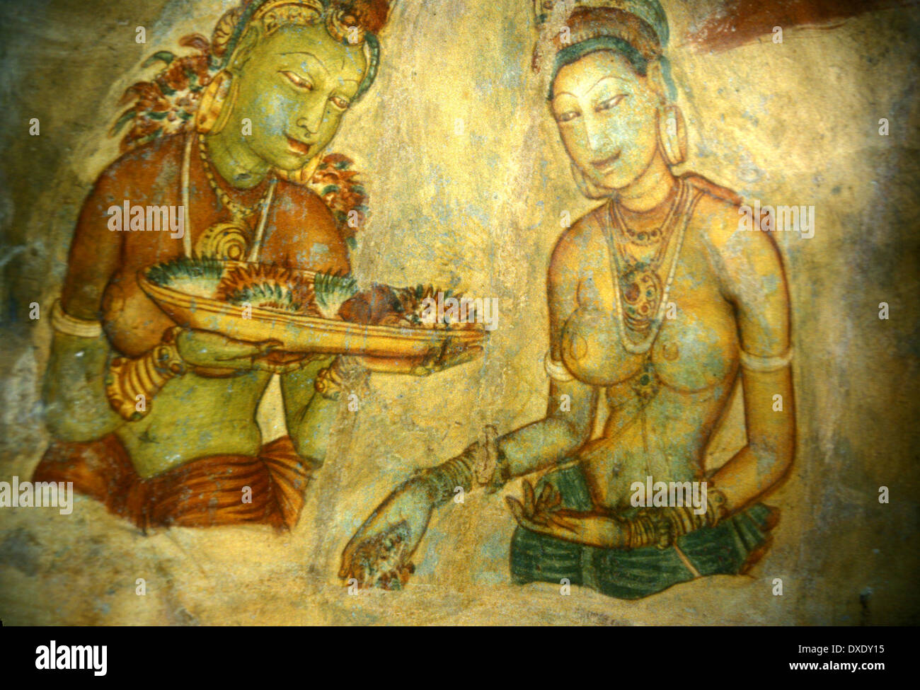 Damsel, die Opfergaben an den König, Fresken Sigirya Rock Palast 5-14. Jahrhundert u.Z Stockfoto