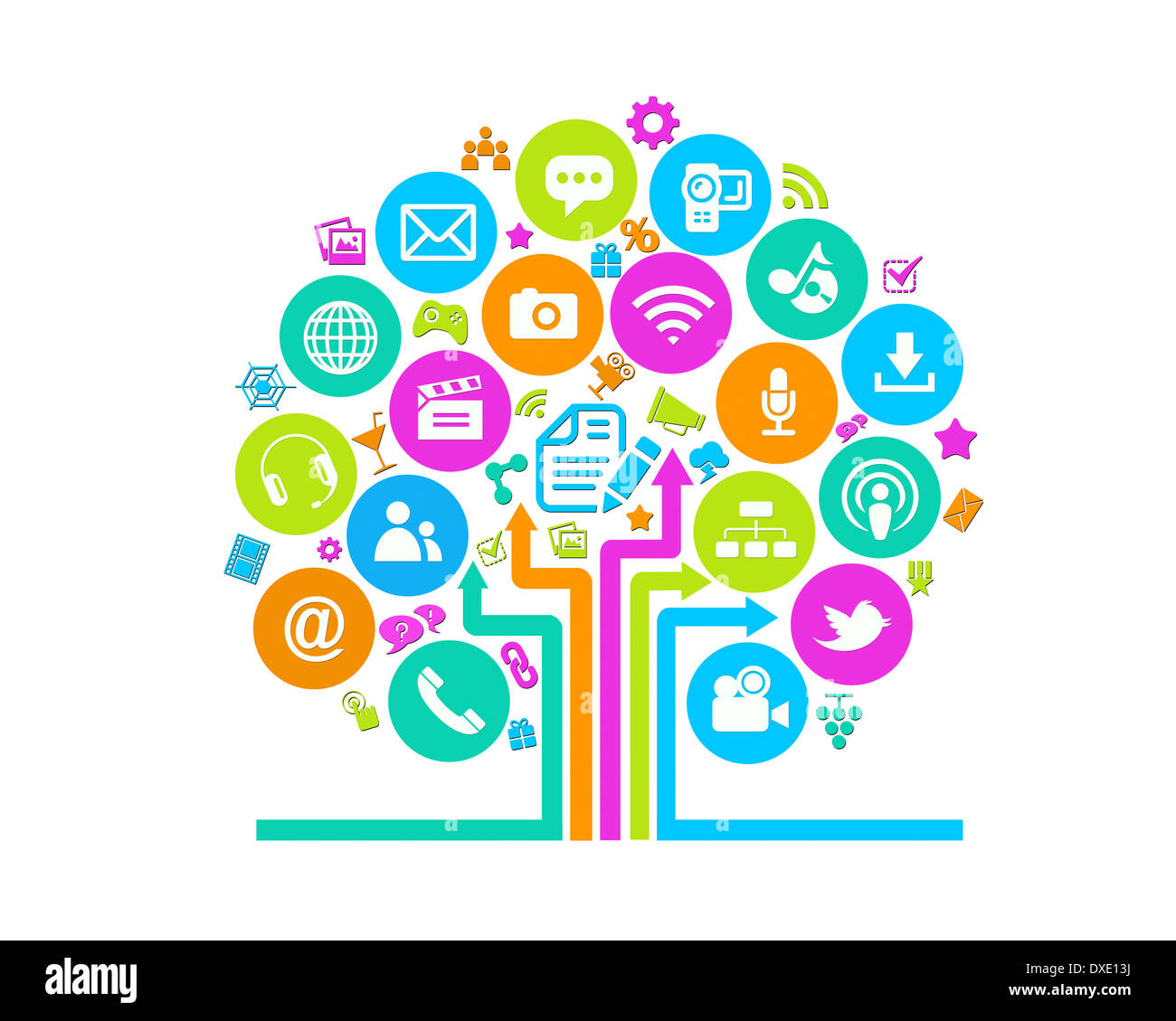 Social-Media Baum Symbole, weißen Hintergrund. Stockfoto