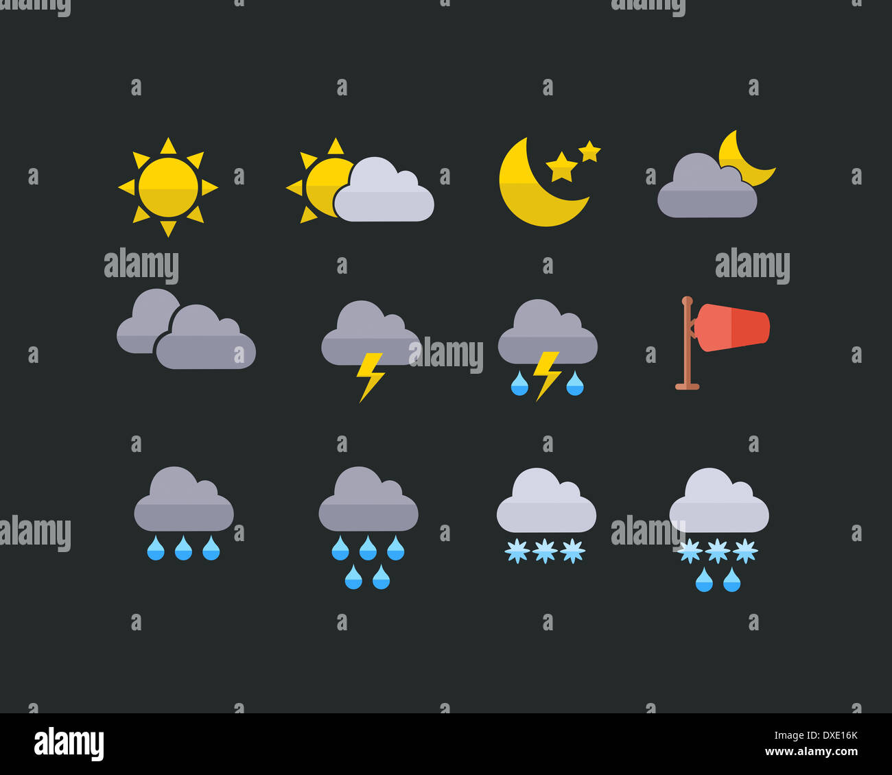 Satz von Wetter-Icons, grauen Hintergrund, Illustration. Stockfoto