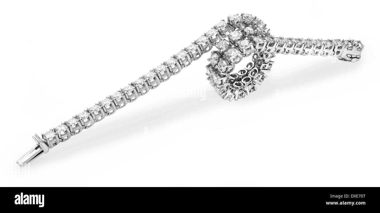 Weißgold Tennisarmband mit Brillanten ausgefasst Stockfoto