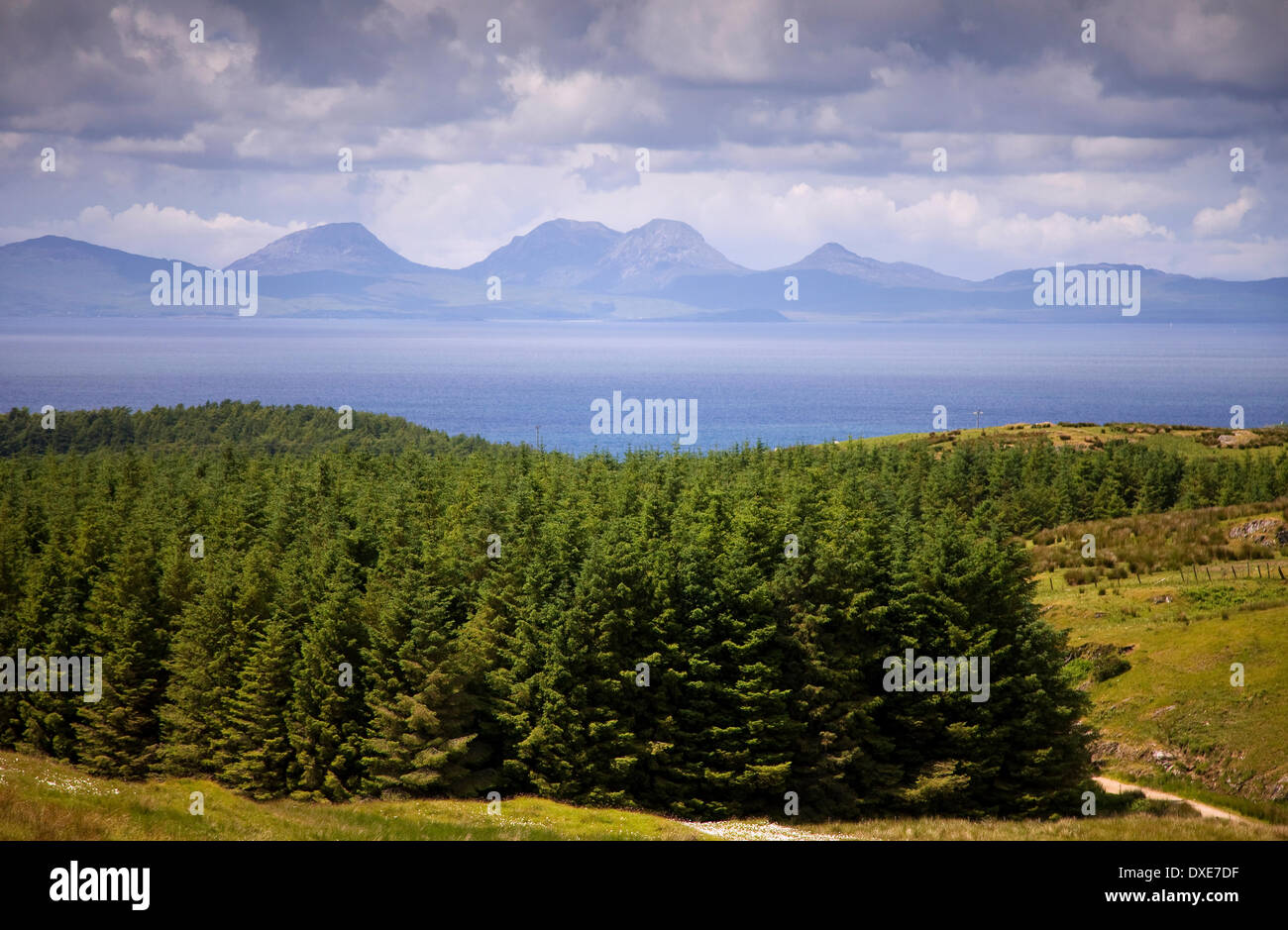Insel des Jura vom oberen Ronachan Feldweg, Kintyre Stockfoto