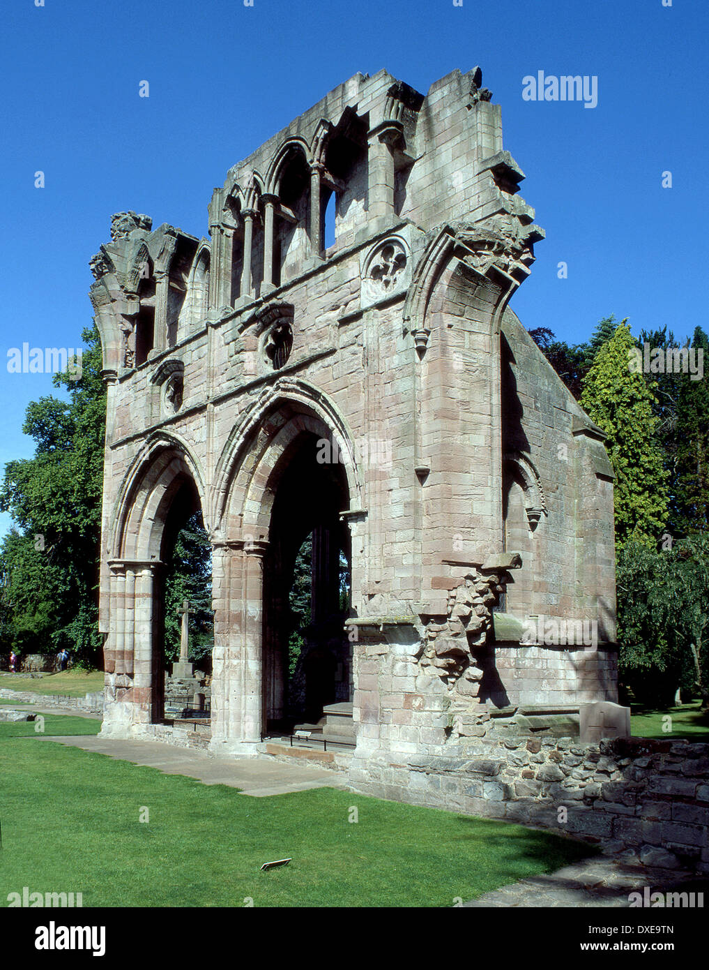 Dryburgh Abbey Ruinen Kirche am St. Boswells, die letzte Ruhestätte von Sir Walter Scott, Scottish Borders Stockfoto