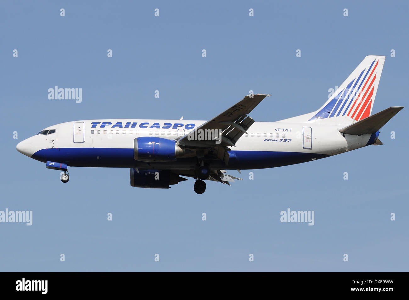 Flugmotor, Boeing 737 "Transaero" Stockfoto