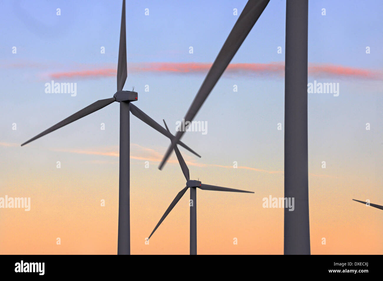 Cluster von Windkraftanlagen Stockfoto