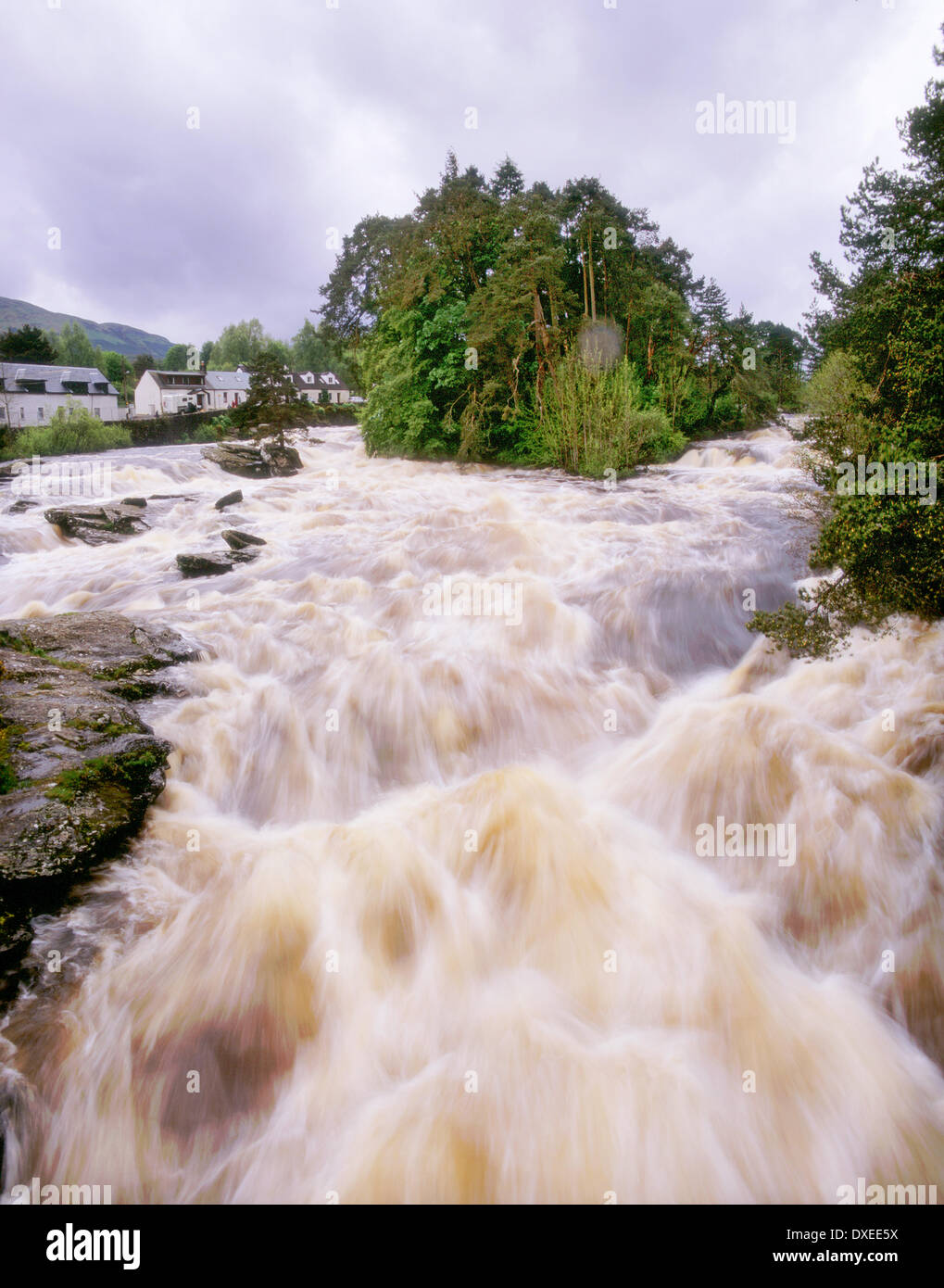 Falls of Dochart in vollem Gange, Killin, Perthshire Stockfoto