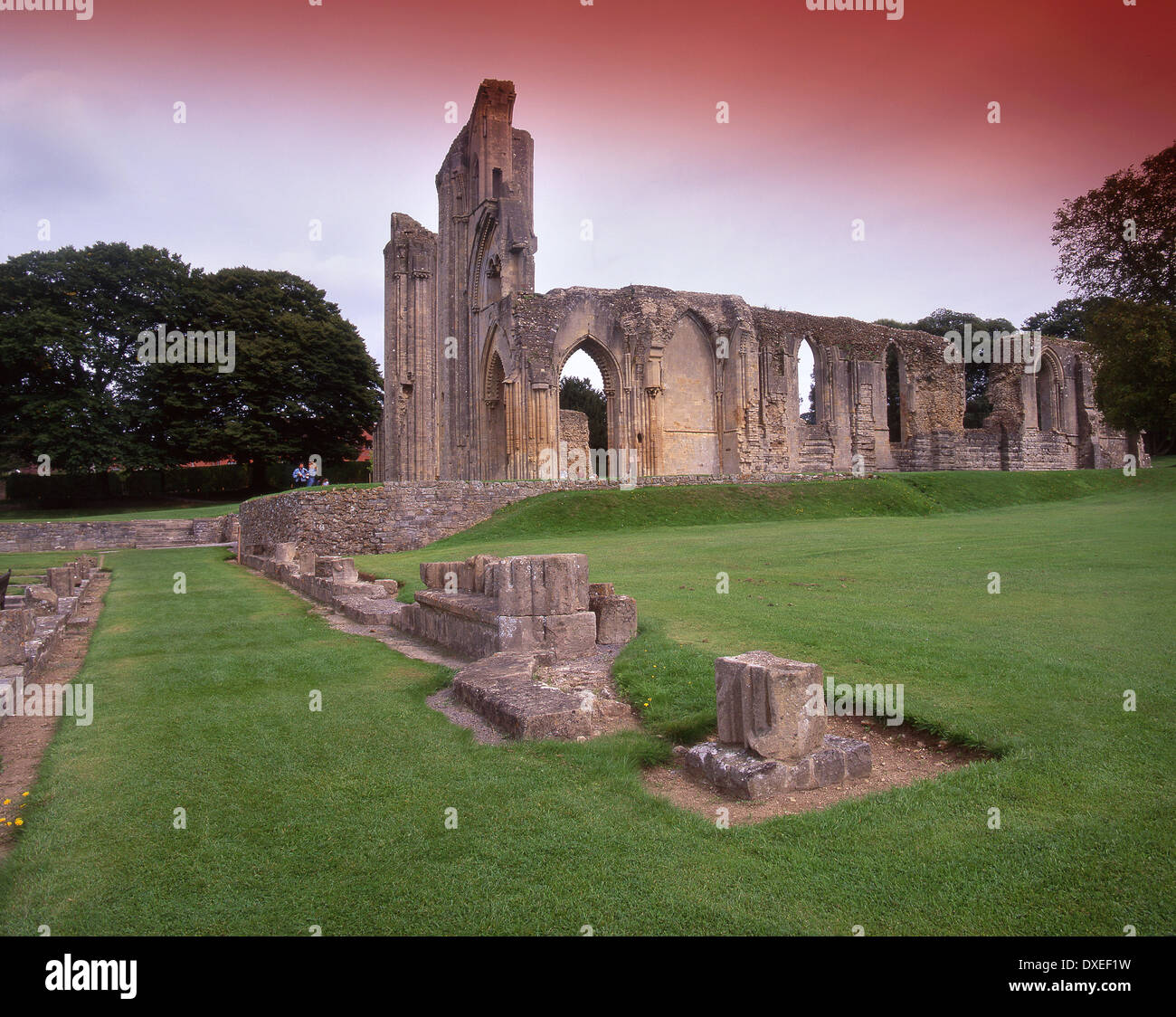 Glastonbury Abbey Ruinen, Somerset. Stockfoto
