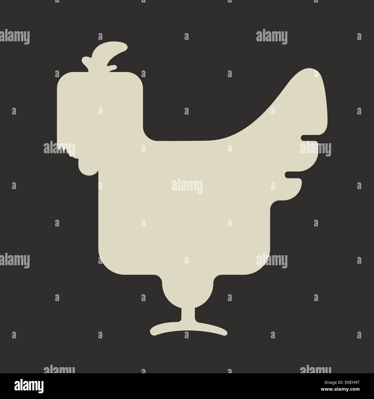 Silhouette der niedlichen weißen Quadrat geformt Huhn mit Wappen Stockfoto