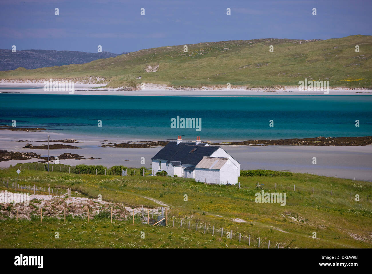 Weiß getünchte Croft, Isle of Barra, äußeren Hebriden Stockfoto