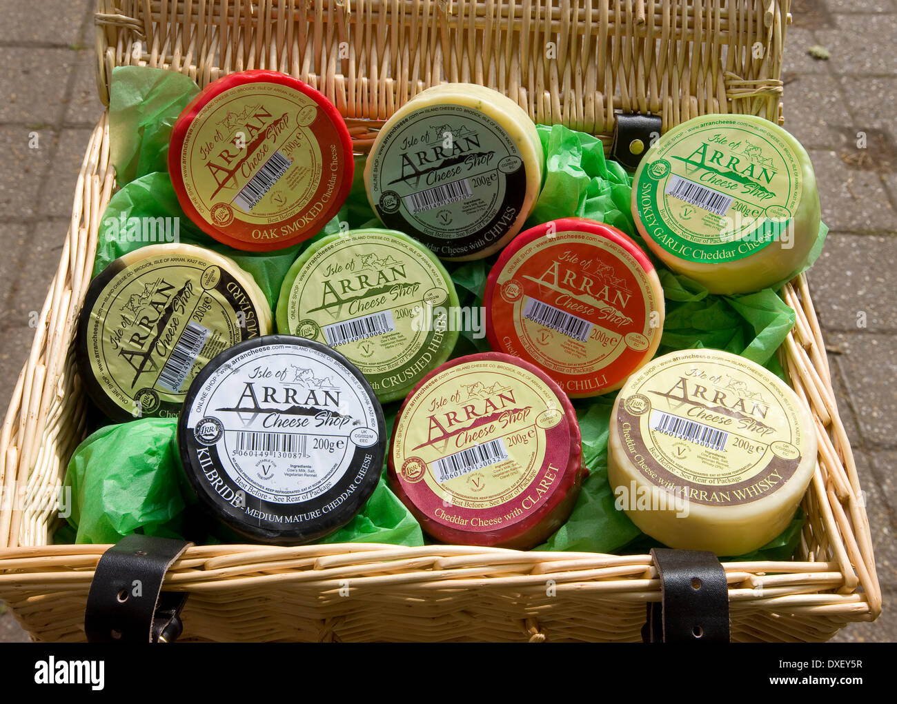 Eine Auswahl von Arran Käse, Cladach, Isle of Arran. Stockfoto