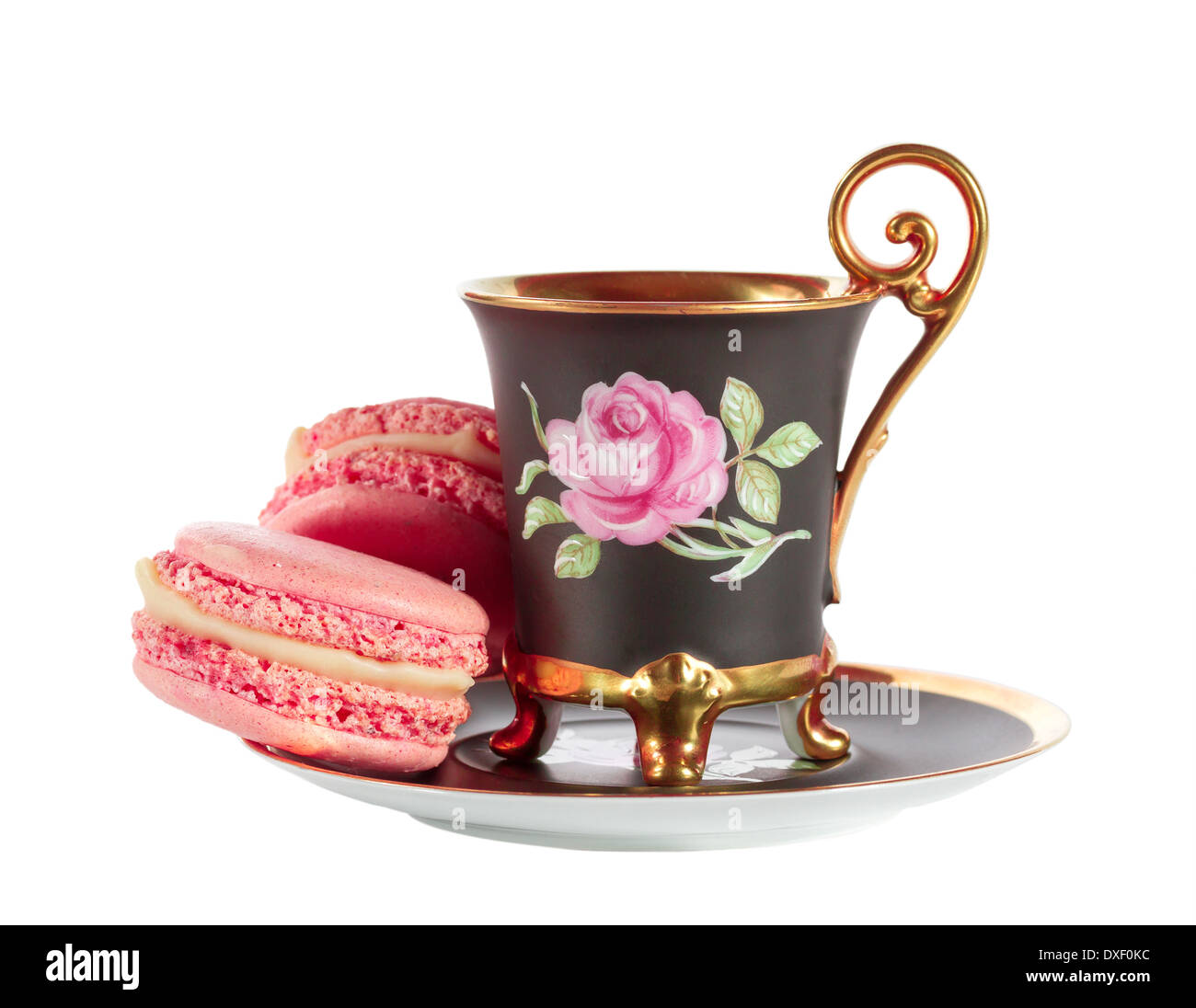 Tasse Kaffee mit französische macarons Stockfoto