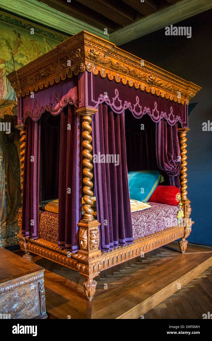 Schlafgemach in das Schloss von Azay le Rideau im Loire-Tal in Frankreich Stockfoto