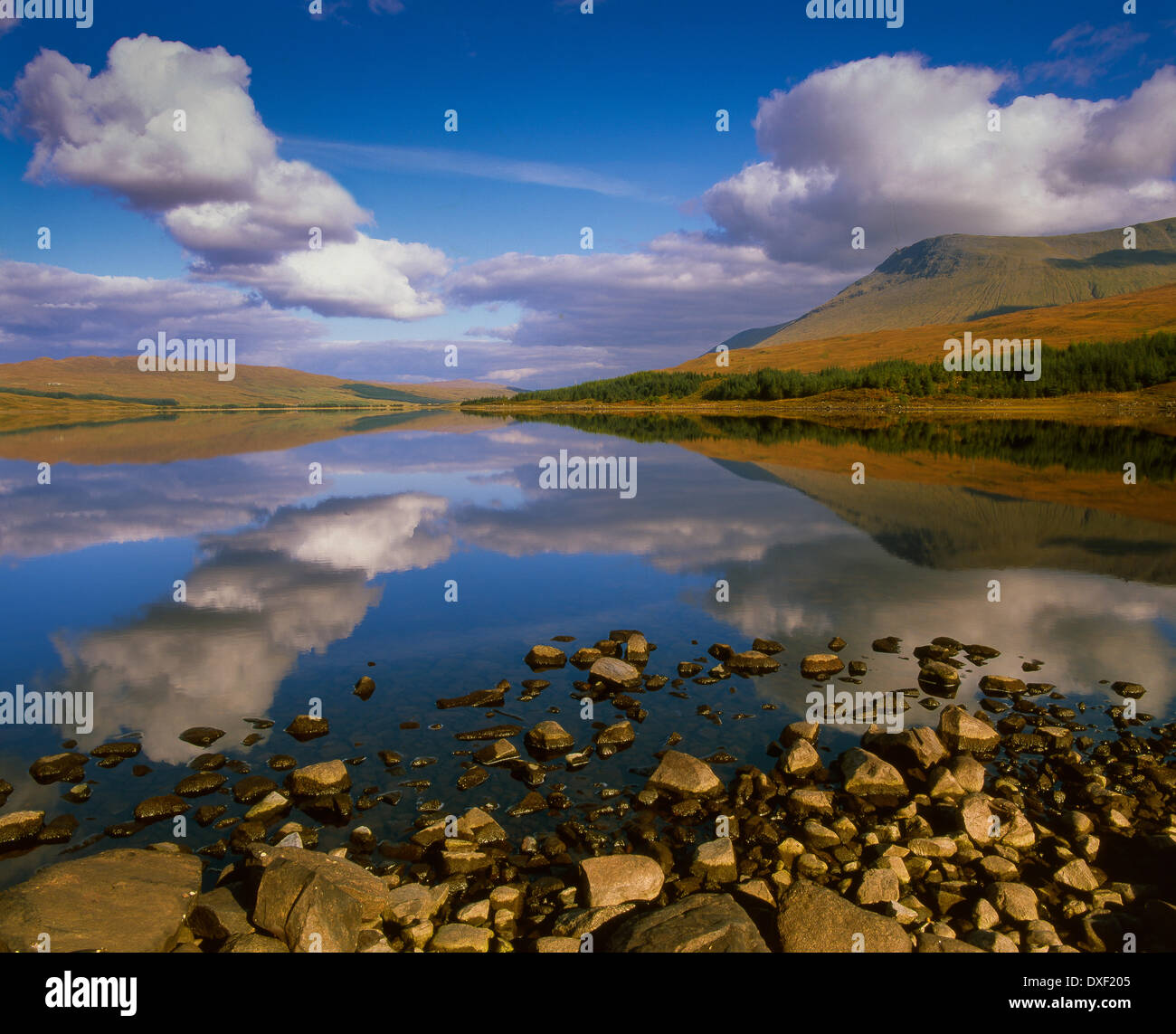 Loch Tulla Reflexionen liegt in der Nähe von Bridge of Orchy, West Highlands Stockfoto