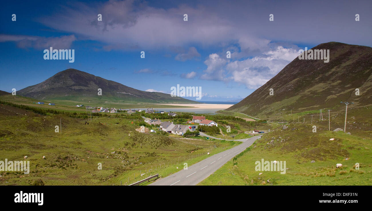 Panorama Northton Dorf und Traigh Scarasta, Isle of Harris, äußeren Hebriden Stockfoto