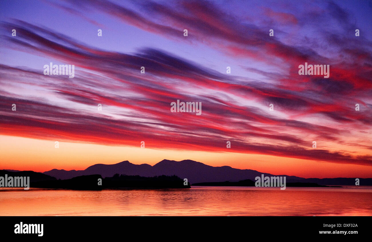 Panorama Sonnenuntergang, Isle of Mull, Argyll Stockfoto