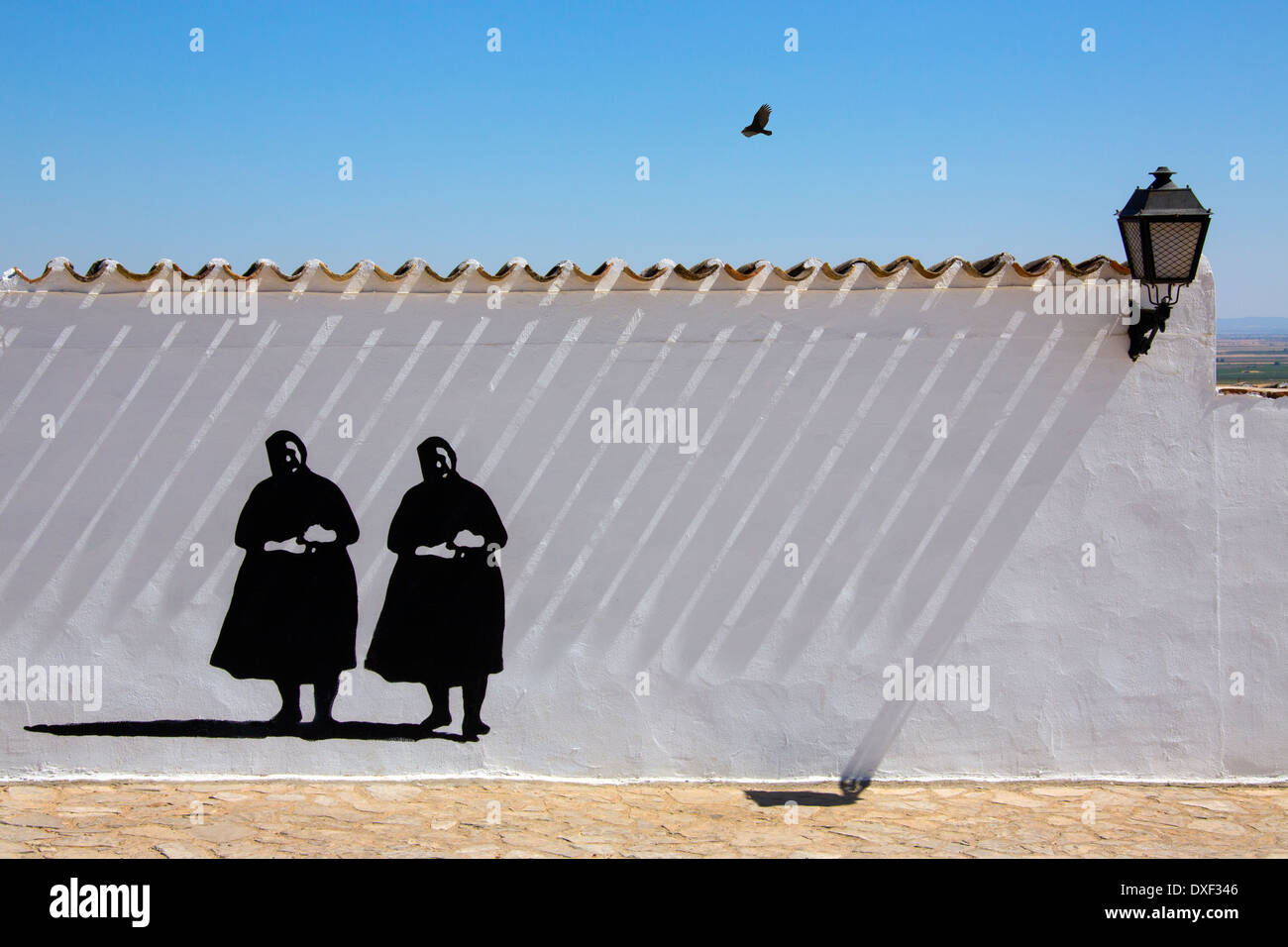 Wand in Campo de Criptana in der Region La Mancha in Zentralspanien. Stockfoto