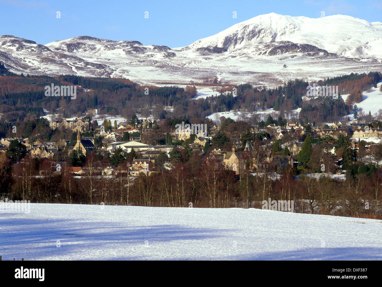 Winter-Blick von Pitlochry, Perthshire Stockfoto