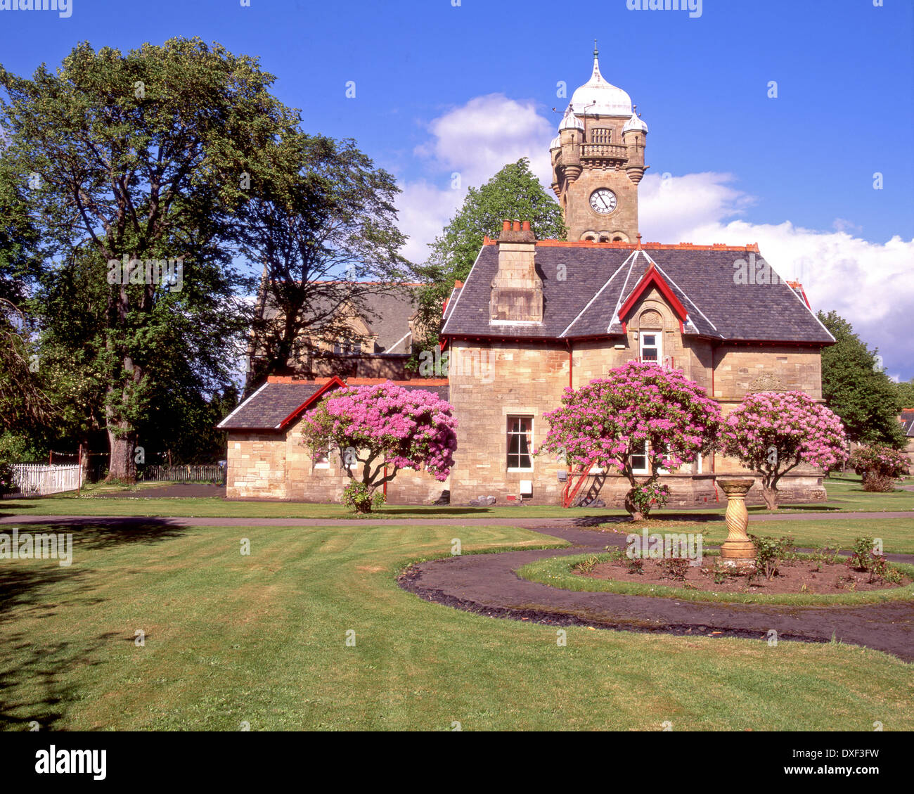 Quarriers-Dorf und den Berg Zion Kirche nr Brücke - von-Wehr, Stockfoto