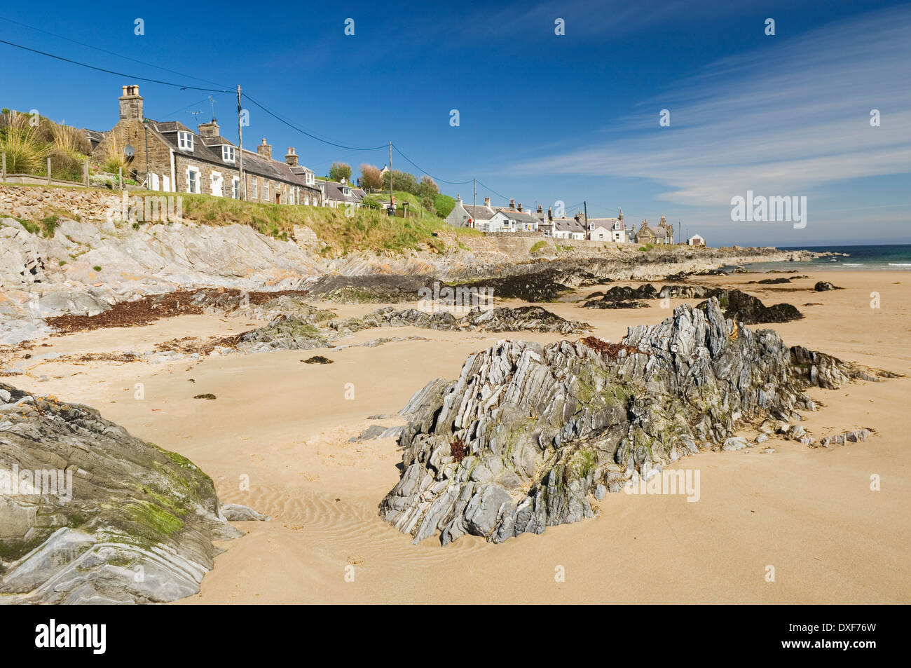 Das Dorf Sandend, in der Nähe von Portsoy, Aberdeenshire, Schottland, UK. Stockfoto