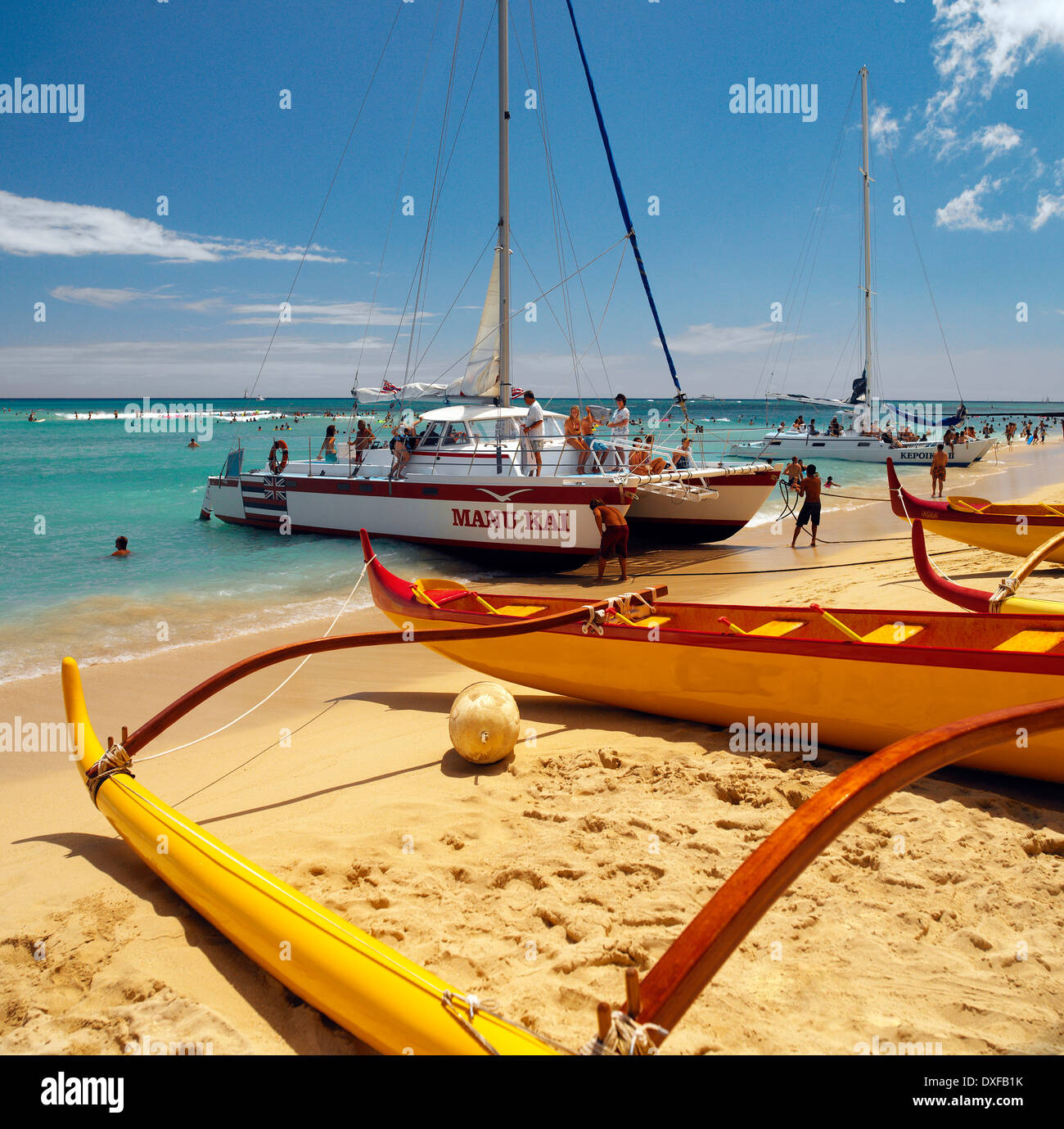 Touristenmassen am Waikiki Beach. Hawaii-USA Stockfoto