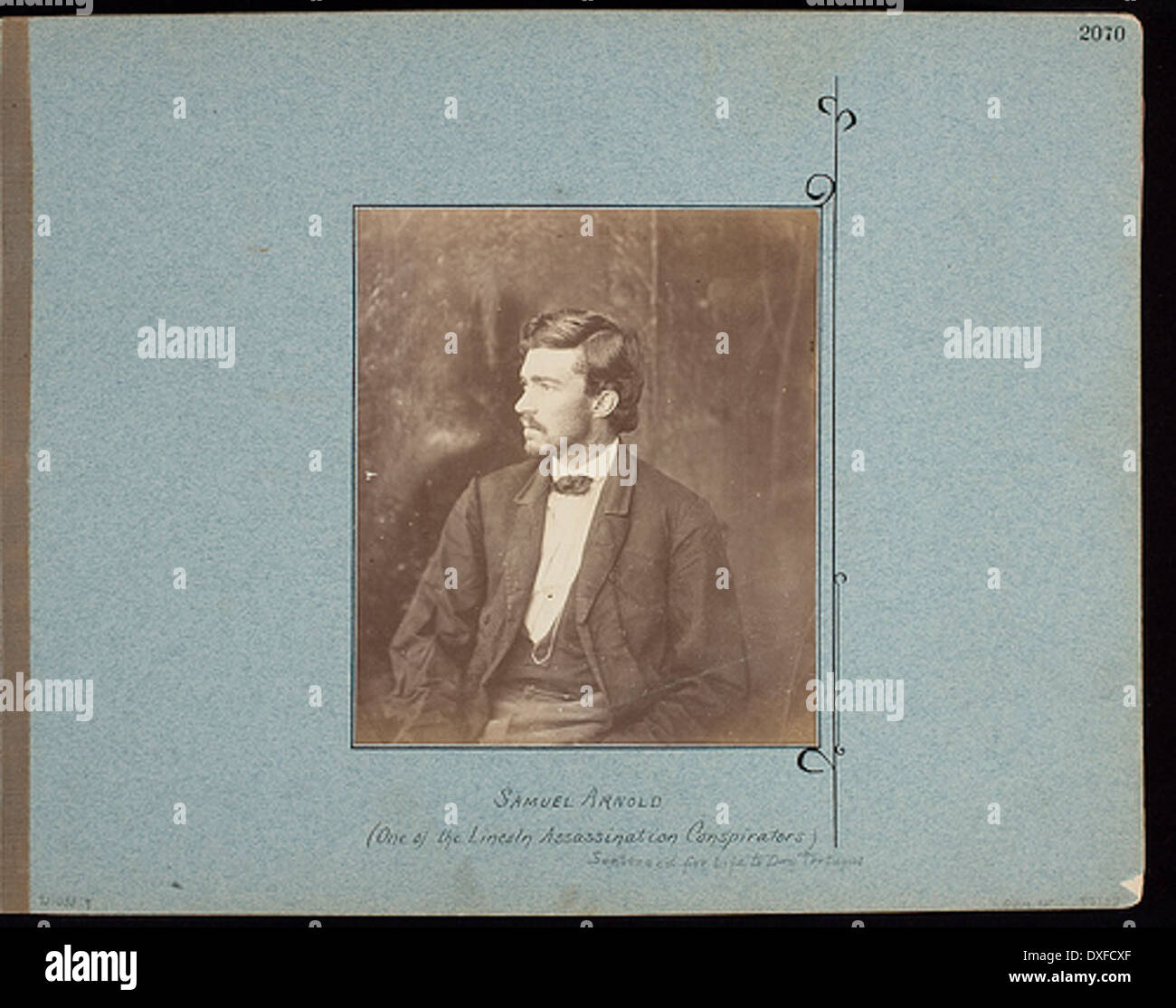 Eine Vintage-Fotografie von Samuel Arnold, einem der Verschwörer, der an der Ermordung von Präsident Abraham Lincoln beteiligt war, bietet einen Einblick in den historischen Kontext des Ereignisses. Stockfoto