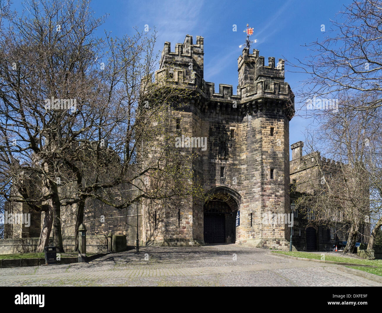 Lancaster Castle ist eine mittelalterliche Burg befindet sich in Lancaster in der englischen Grafschaft Lancashire Stockfoto