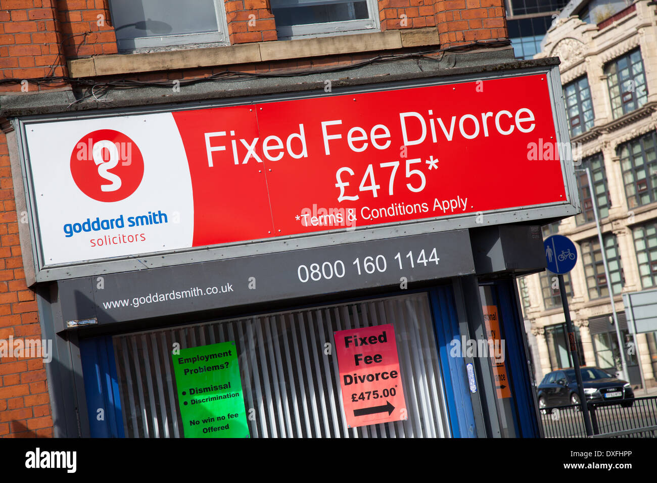 "Bewusst entkoppeln" Anwälte in Ancoats, Manchester bietet feste Gebühr Scheidung £475 Stockfoto