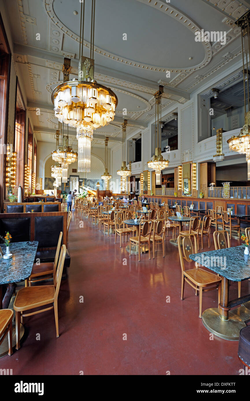 Cafe, Jugendstil, Gemeindehaus, Obecni Dum, Prag, Böhmen, Tschechische Republik Stockfoto