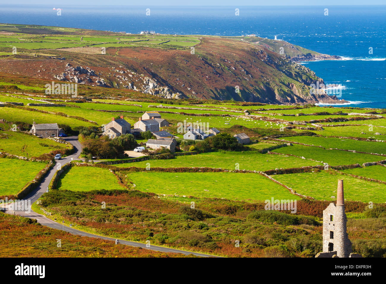 Überblick über die Felder und der West Penwith Küste, in der Nähe von St. Ives, Cornwall, Vereinigtes Königreich Stockfoto