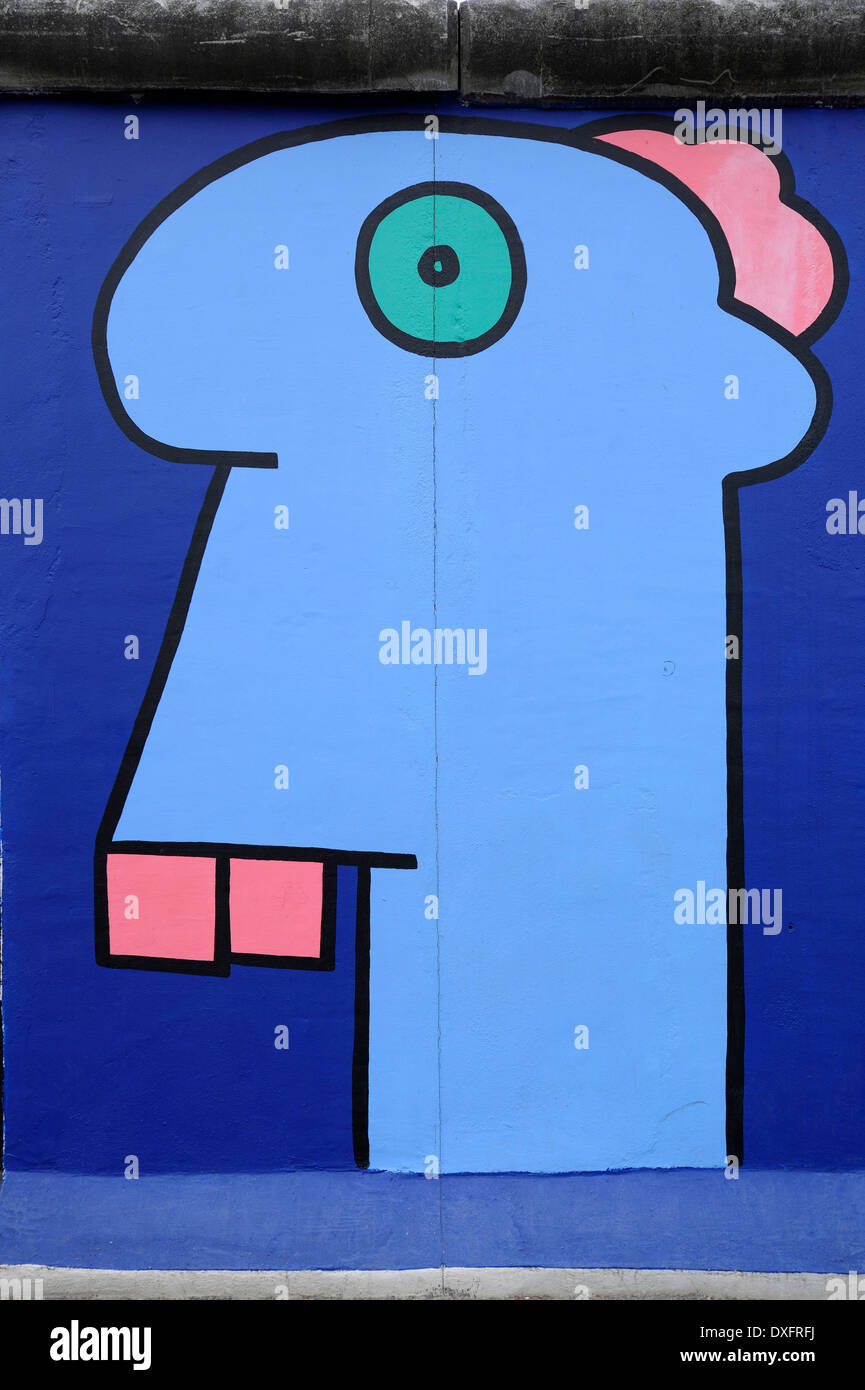 Kopf im Comic-Stil, Gemälde von Thierry Noir, Berliner Mauer, East Side Gallery, Berlin, Deutschland, Europa Stockfoto