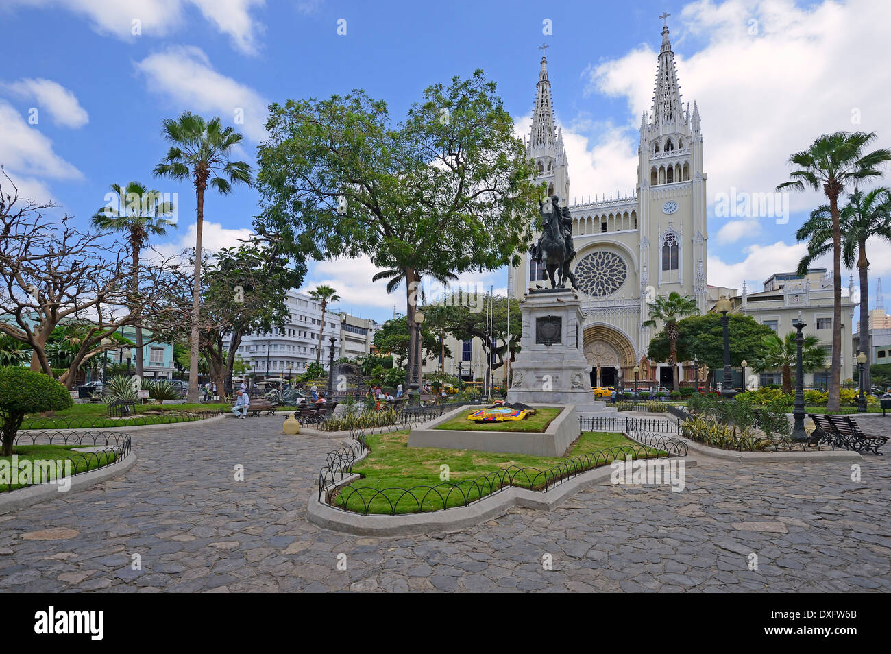 Kirche, Parque Seminario, Guayaquil, Provinz Guayas, Ecuador / Parque Bolivar, Parque de Las Leguane, Iguana Park Stockfoto