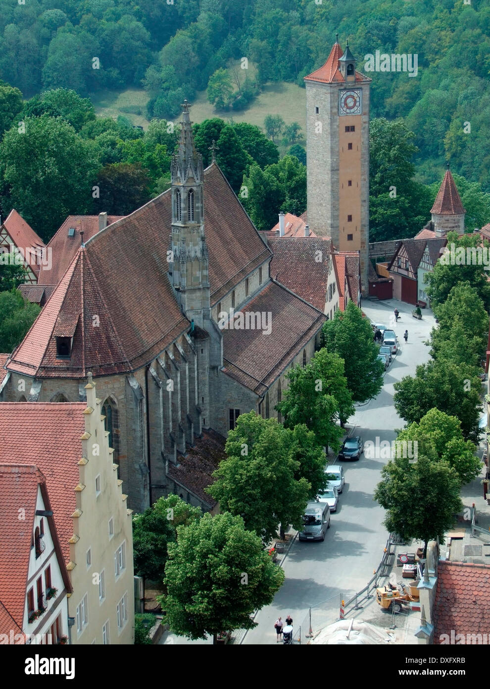 Luftaufnahme von Rothenburg Ob der Tauber, einer Stadt in Mittelfranken in Bayern (Deutschland) Stockfoto