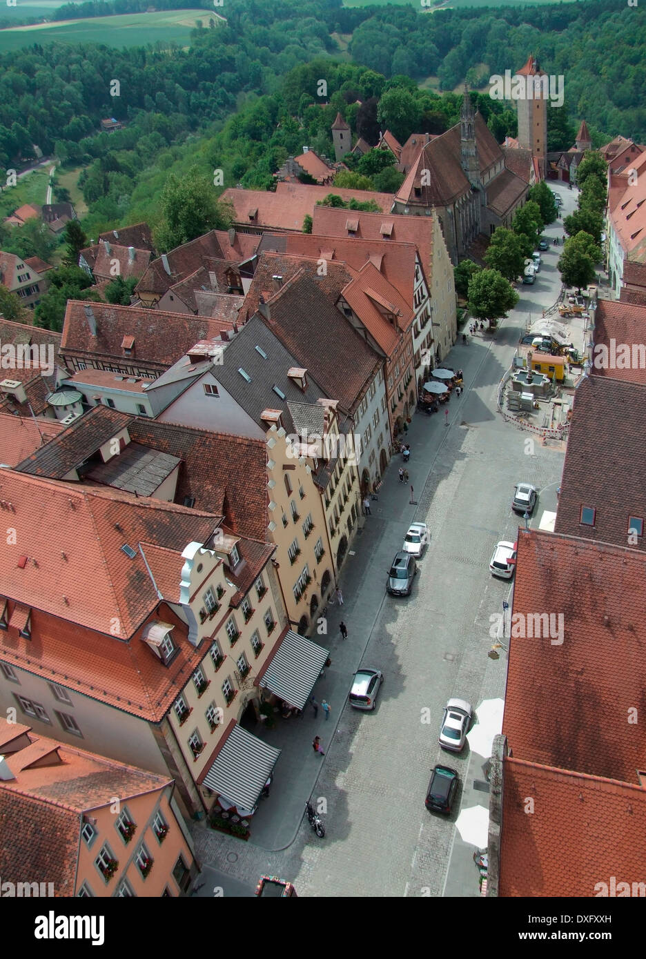 Luftaufnahme von Rothenburg Ob der Tauber, einer Stadt in Mittelfranken in Bayern (Deutschland) Stockfoto