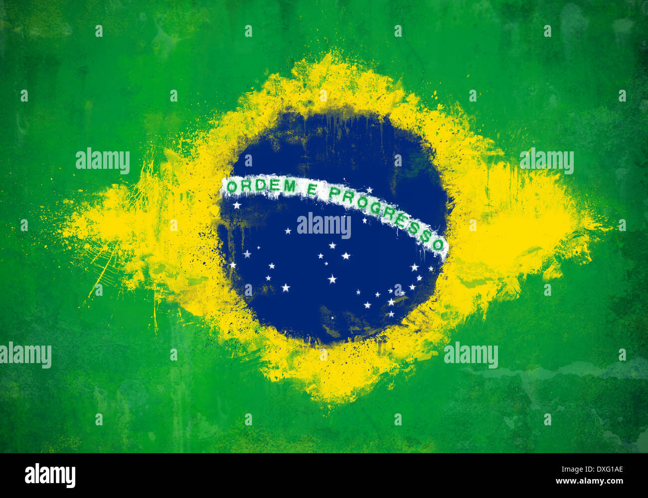 Grunge und zerstörten gemalten brasilianische Flagge Stockfoto