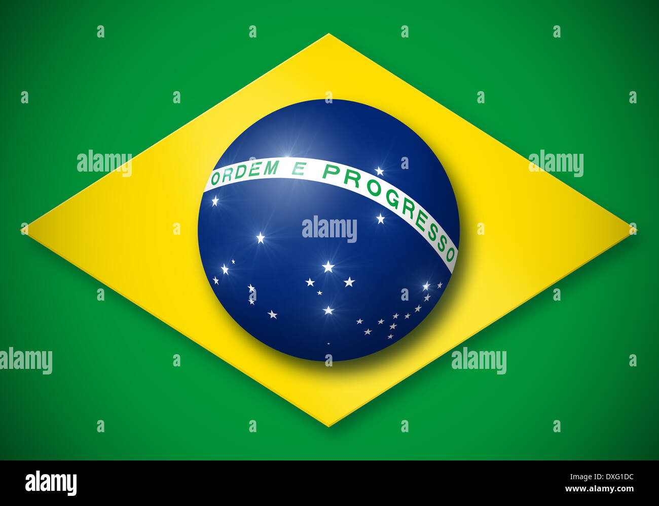 Brasilianische Flagge simuliert dreidimensionalen Globus mit Schatten und Lichter Stockfoto