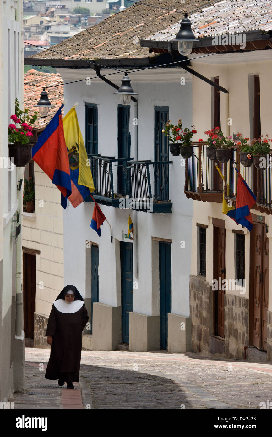 Alten kolonialen Straße Calle Ronda in Quito in Ecuador - Südamerika Stockfoto