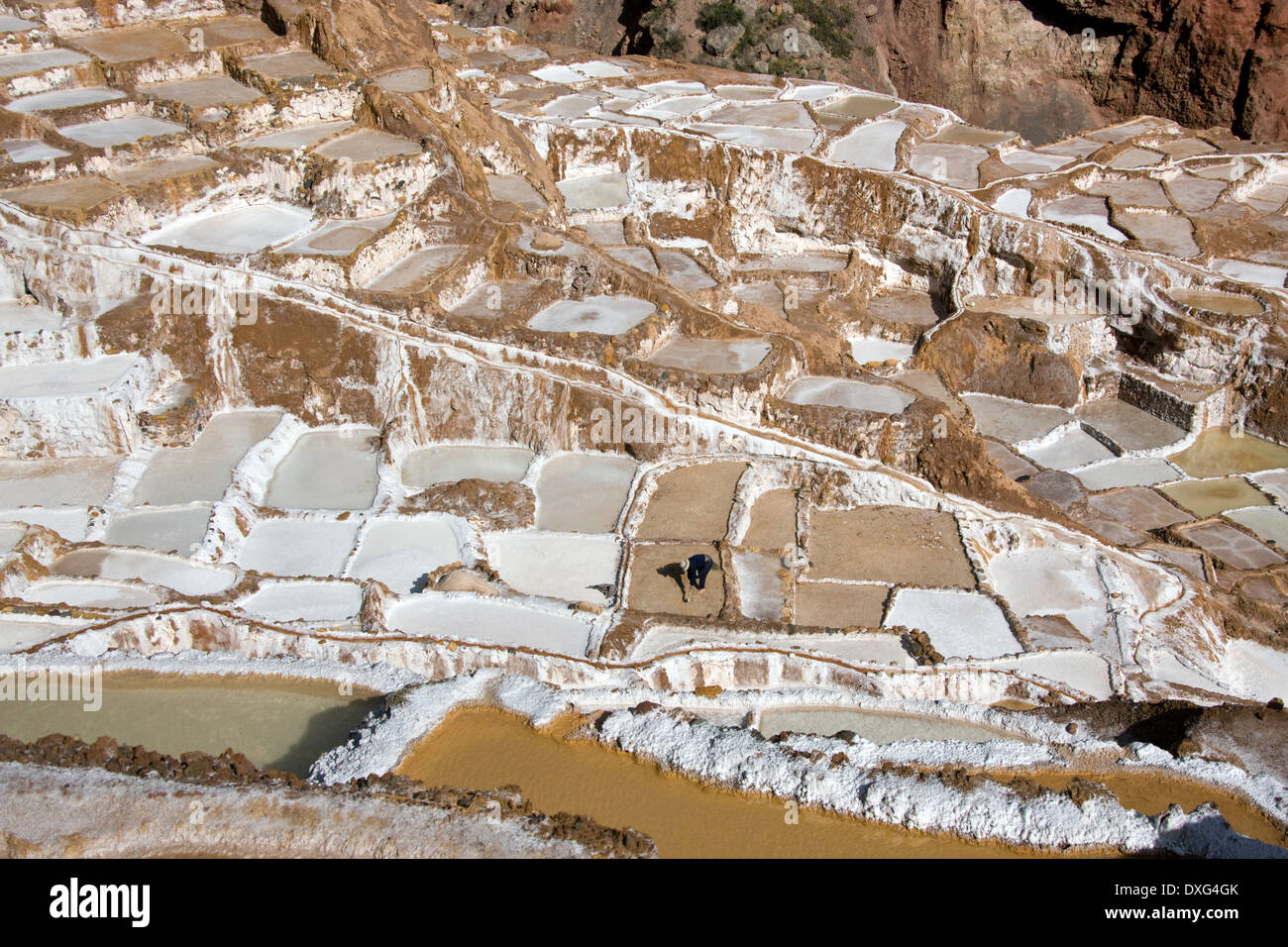 Maras Salinen in der Nähe von Urubamba in Peru Stockfoto
