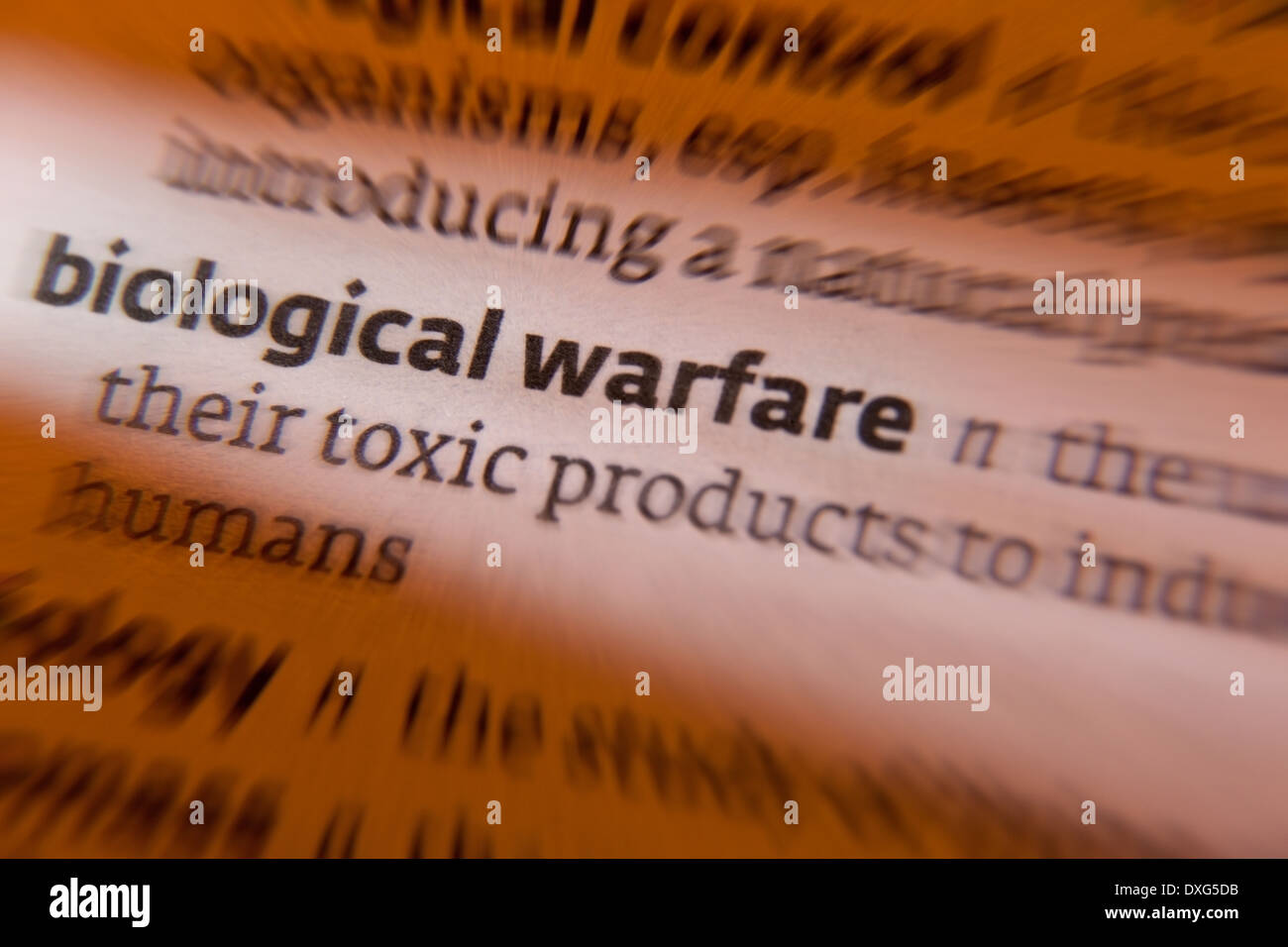 Biologische Kriegsführung ist die Verwendung von Giftstoffen von biologischen Ursprungs oder Mikroorganismen als Kriegswaffen Stockfoto