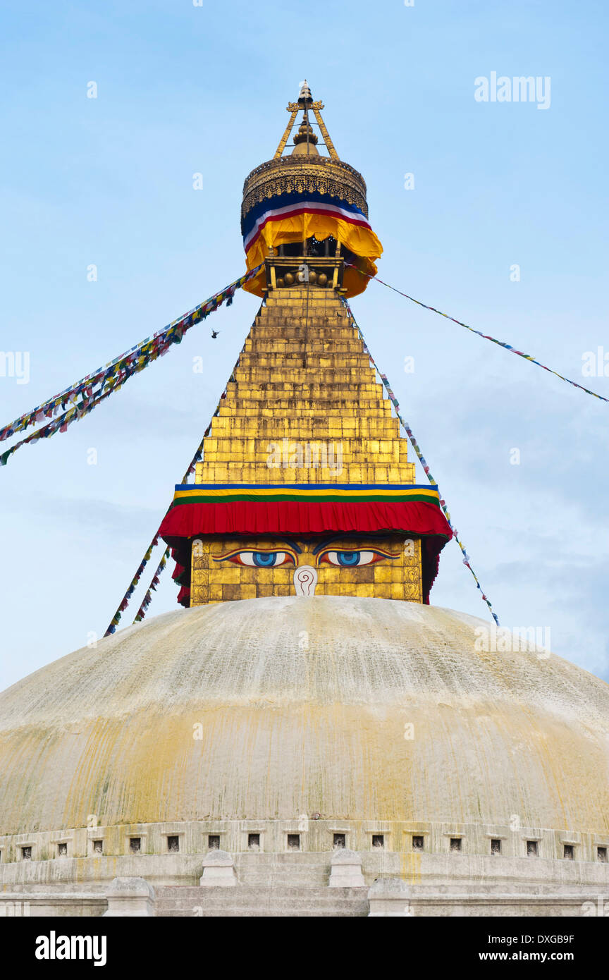 Boudhanath Stupa, zwei Augen blickte, Kathmandu, Kathmandu Bezirk Bagmati Zone, Nepal Stockfoto