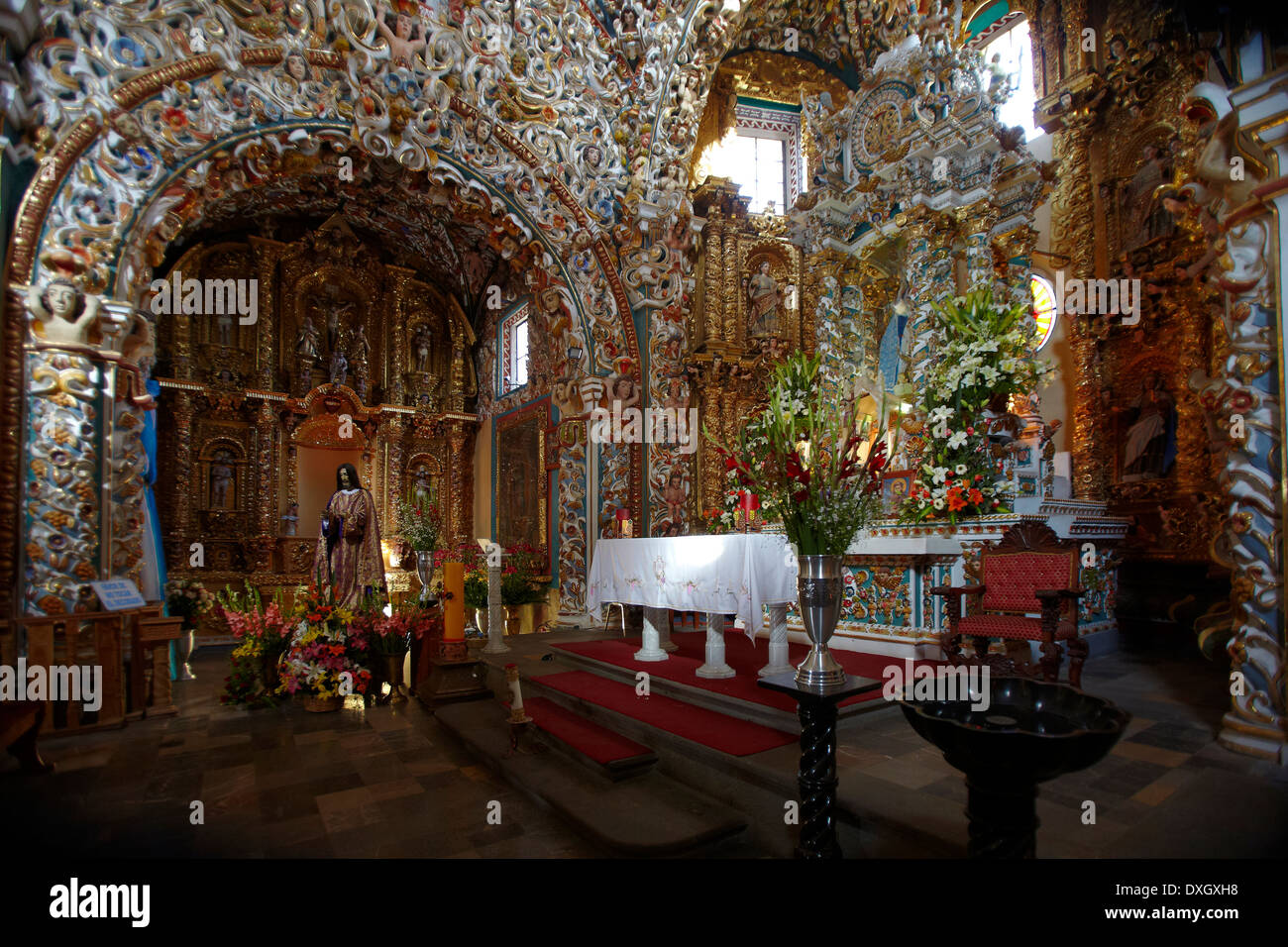 América, Mexiko, Puebla Zustand, Tonantzintla Dorf, Kirche Santa María im Inneren Stockfoto