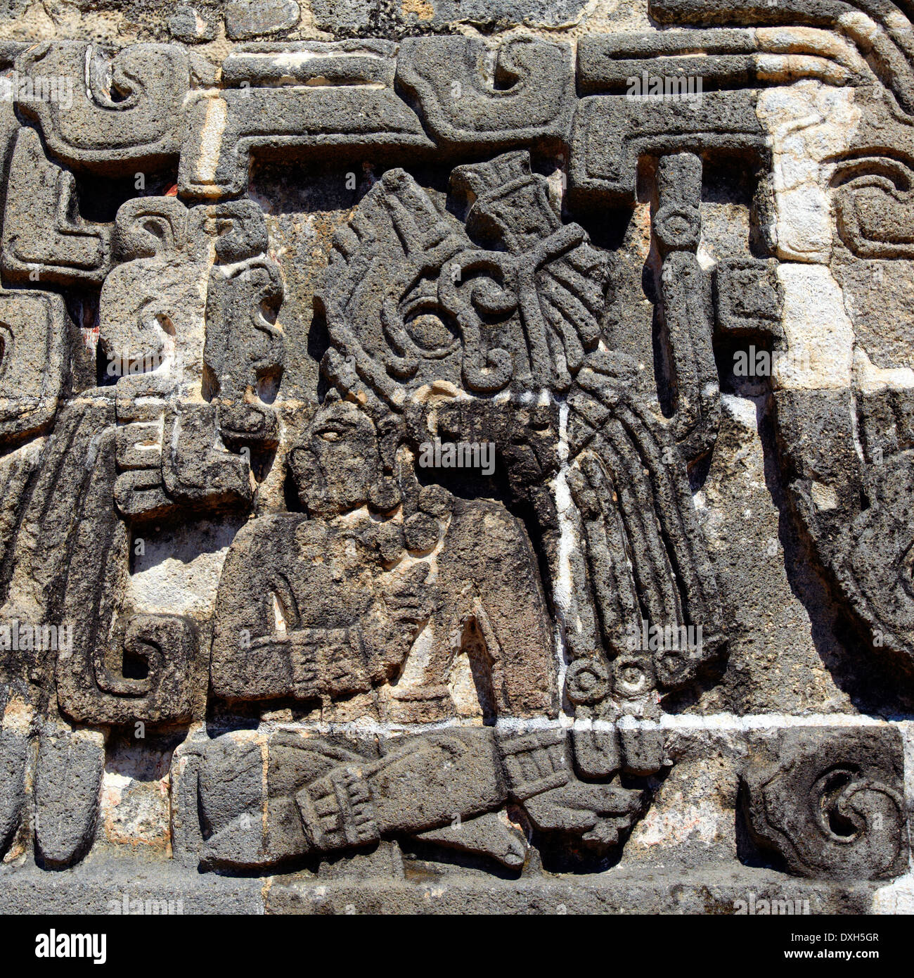 América Mexiko Morelos Zustand Xochitepec Dorf archäologische Stätte von Xochicalco Tempel der gefiederten Schlange-detail Stockfoto