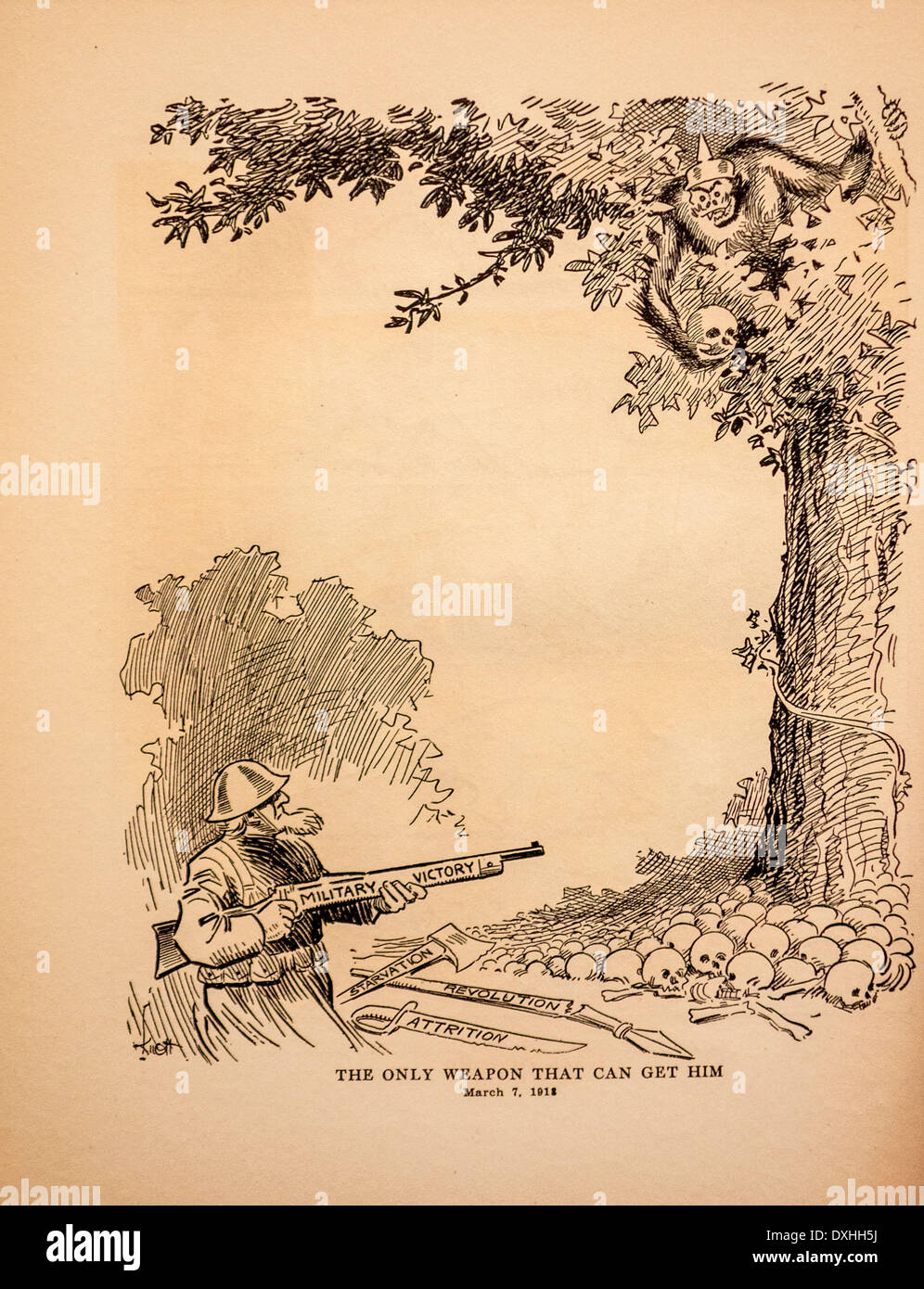 Vintage American WWI Karikatur aus dem Jahr 1918 über den ersten Weltkrieg ein Stockfoto