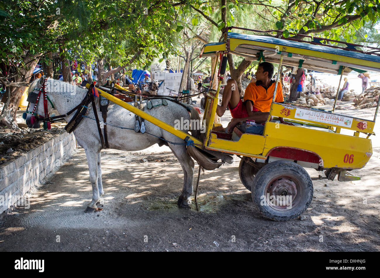 Cidomo Pferd Wagen, traditionellen Gili Trawangan Transport Medium, Indonesien, Asien Stockfoto