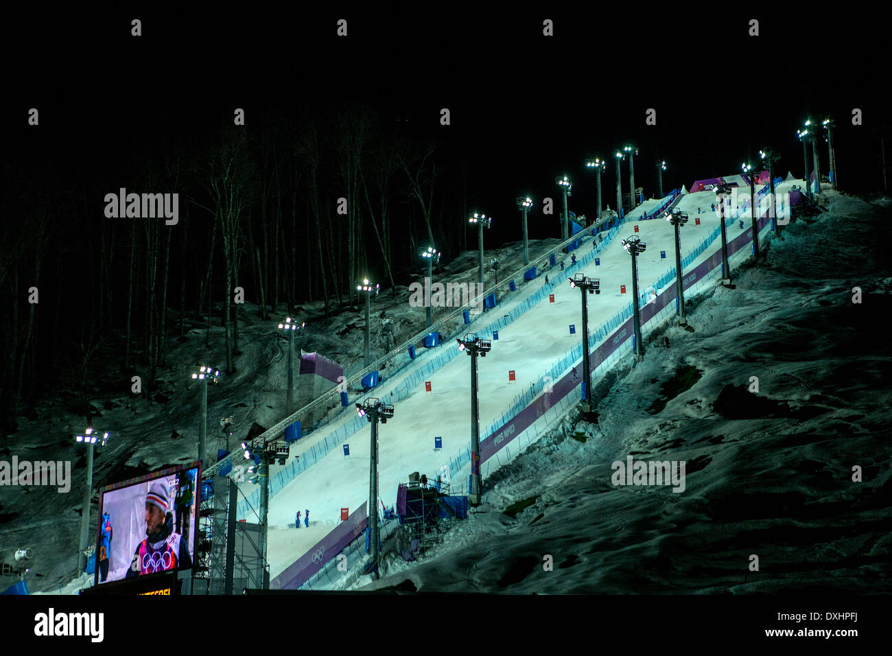 Veranstaltungsort für Freestyle-Ski Buckelpisten-Wettbewerb bei den Olympischen Winterspiele Sotschi 2014 Stockfoto