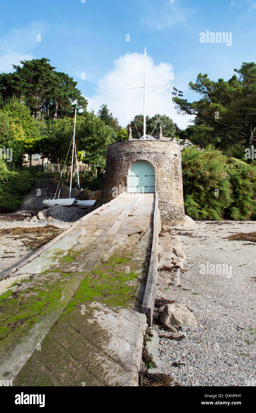 eine private Anlegestelle am Fluss Helford in Cornwall, Großbritannien Stockfoto