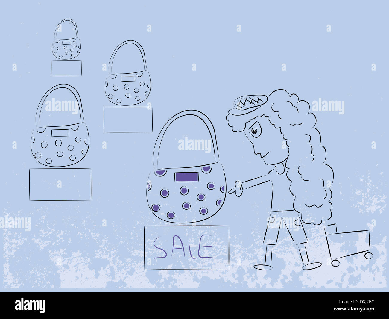Illustration des Mädchen-Einkaufstasche Stockfoto