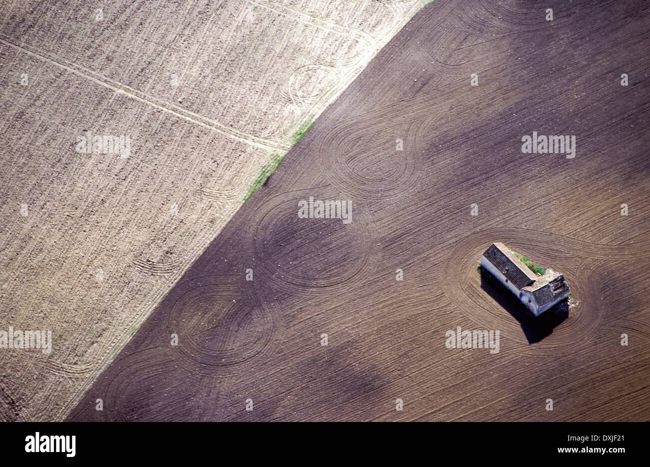 Antenne des geernteten Felder Stockfoto